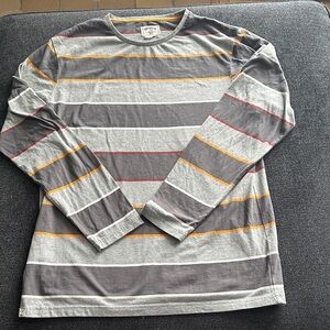 Striped Long Sleeve Tee in Gray and Multicolor